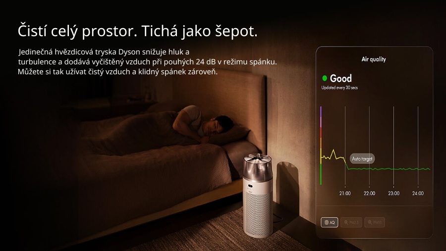 Čistí vzduch v celé místnosti. Tichá jako vánek.