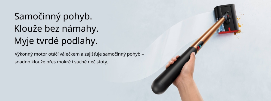 Samočinný pohyb. Klouže bez námahy. Myje tvrdé podlahy.