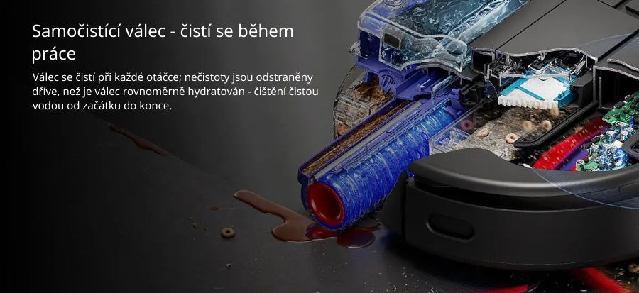 Samočistící válec, myje se za chodu