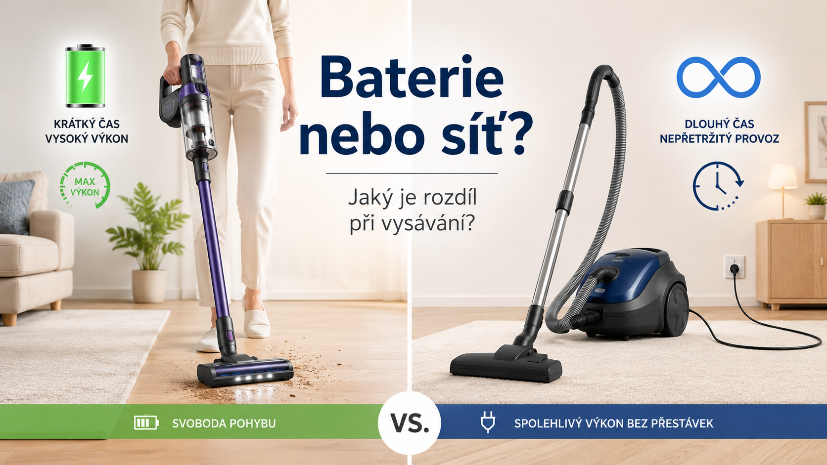 Rozdíl mezi síťovým a aku vysavačem