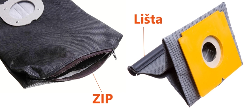 Porovnání uzavírání permanentního sáčku do vysavače: zip vs. plastová lišta