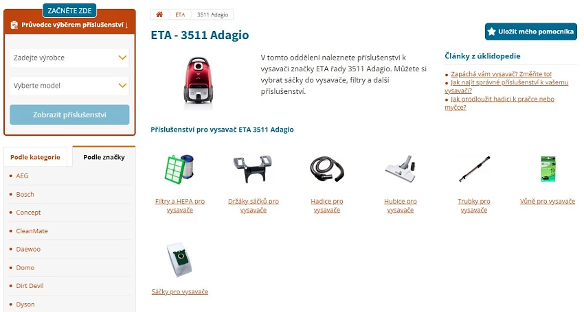 Produktová stránka ETA Adagio