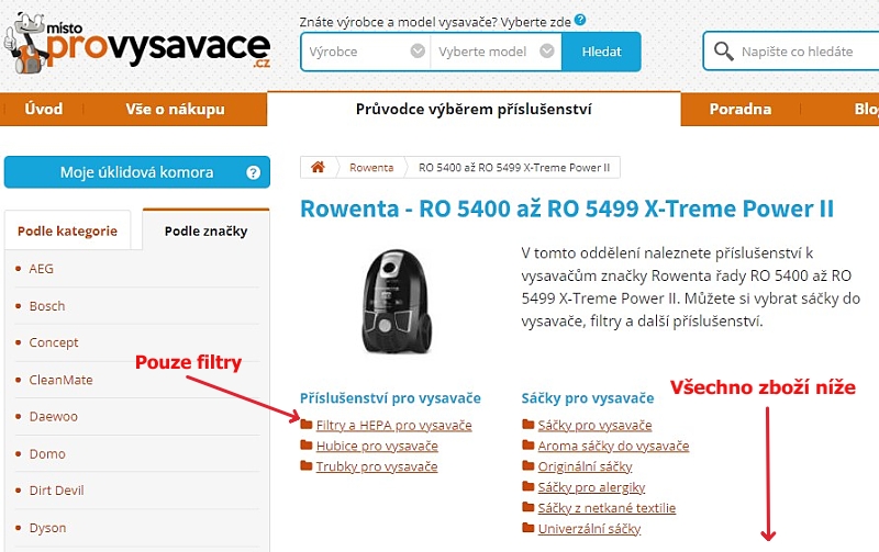 Výber příslušenství k vysavači Rowenta RO 5475
