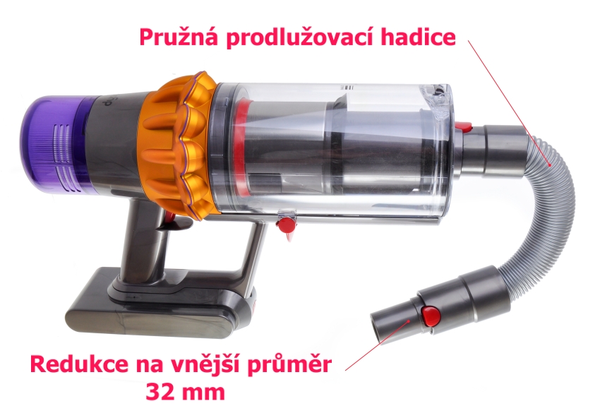 Redukce Dyson na 32 mm na pružné hadici.
