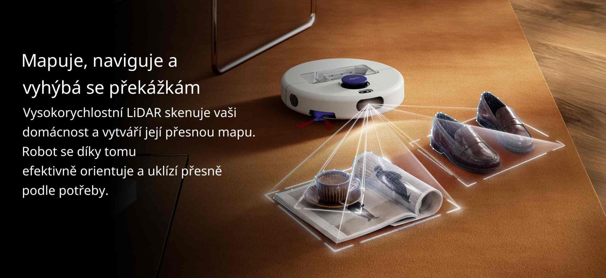 Mapuje, naviguje a vyhýbá se překážkám