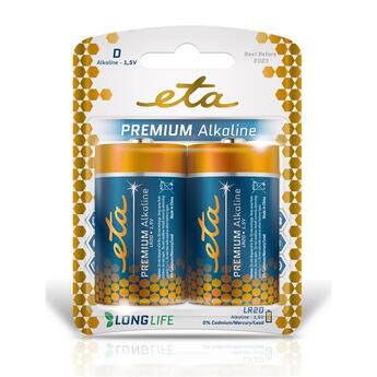 Baterie alkalická ETA PREMIUM ALKALINE D, LR20, blistr 2ks (velký monočlánek)