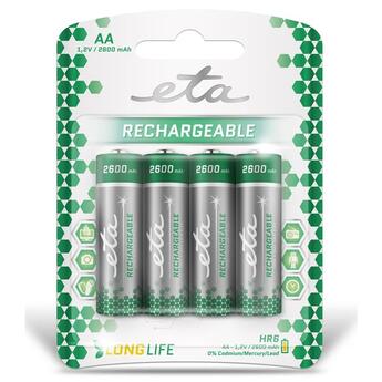 Baterie nabíjecí ETA AA, HR06, 2600mAh, Ni-MH, blistr 4ks (tužkové)