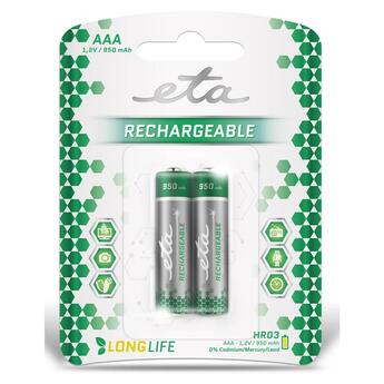 Baterie nabíjecí ETA AAA, HR03, 950mAh, Ni-MH, blistr 2ks mikrotužka
