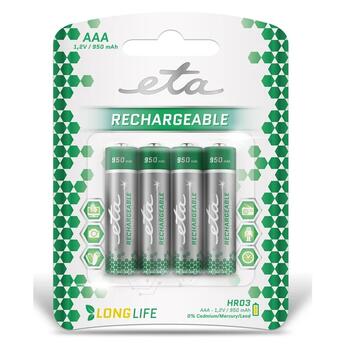 Baterie nabíjecí ETA AAA, HR03, 950mAh, Ni-MH, blistr 4 ks mikrotužka
