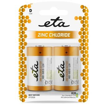Baterie zinkochloridová ETA D, R20, blistr 2ks (velký monočlánek)