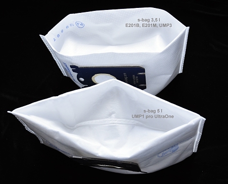 Porovnání objemu běžného sáčku s-bag a většího sáčku pro Electrolux UltraOne